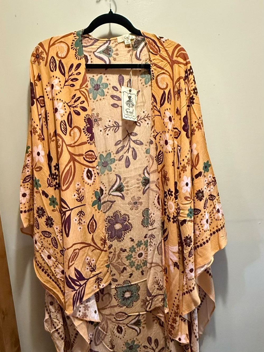 easel Mustard Floral Open-Front Kimono